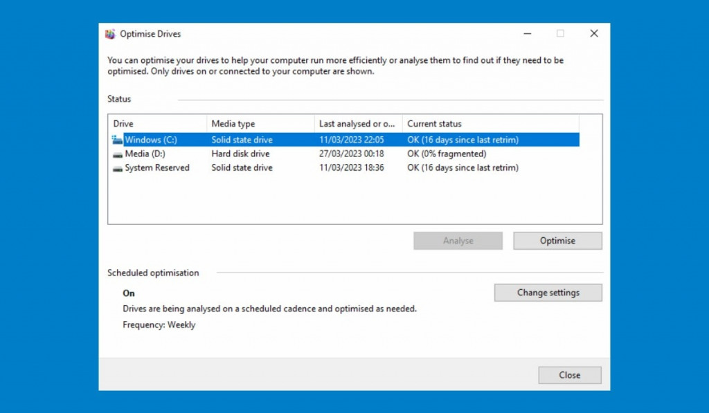 Defragment disk Windows